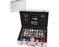 Zilveren Make Up Koffer Meisjes Met Inhoud 51-Delig - 100% Veganistisch - Make Up Koffer Kinderen - Gevuld - Cosmetica Koffer - Grijze Beautycase