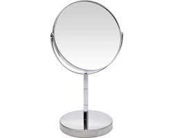 Zilveren make-up spiegel rond dubbelzijdig 14 x 26 cm - Woondecoratie/accessoires - Opmaken - Make-up spiegeltjes - Cosmeticaspiegels - Vergootspiegels - Dubbelzijdige spiegels