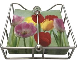 Zilveren Servethouder Hamburg - Luxe Pot 19x19x6 cm met Kristal in Zilverkleurige Premium Afwerking