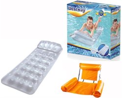 Zilverkleurig Luchtbed - 188 x 71 cm + Opblaasbare Drijfstoel Drijvende WaterStoel 100 x 120 cm LoungeStoel WaterHangmat Zwembad Ligbed Luchtbed - Floating Bed - Beach Float - Float LoungeStoel - Drijvende Water Ligstoel - Opblaasbaar