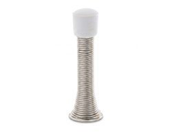 Zilverkleurige deurstopper – veer deurstopper – wandmontage – flexibel metalen ontwerp – vintage uitstraling – met witte stootdop – geschikt voor binnendeuren