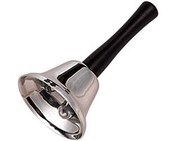 Zilverkleurige Handbel - Kleine handbel - Butler bel - Kerstmanbel - Bellen - Tafelbel - Schoolbel - 12CM hoog - Zilverkleurig met zwart handvat - Van CHPN
