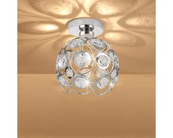 Zilverkleurige mini-hanglamp, kristallen plafondlamp, halfverzonken ganglamp, kleine handgemaakte metalen kroonluchterkap, geschikt voor gang, hal, entree, doorgang, kast en interieurverlichting.