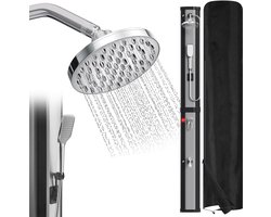 Zilverkleurige tuindouche met zonne-energie, verstelbare douchekop, verwarmbaar tot 60°C – Perfect voor tuin en zwembad