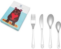 Zilverstad - Kinderbestek 4-delig Beer met hart RVS 18/10