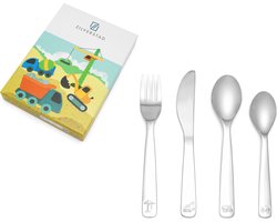 Zilverstad - Kinderbestek 4-delig Bouwvoertuigen RVS 18/10