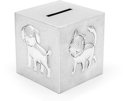 Zilverstad - Spaarpot Kubus Huisdieren zilver kleur