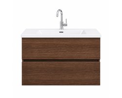 ZIMMER Badkamermeubel Set MULTI Enkel met Wastafel 80x50x58 cm Donker walnoot – Soft-Close – Zwevend Badmeubel Compleet