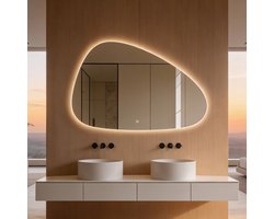 Zimmer LED Badkamerspiegel Organisch 100 x 60 cm – Dimbare LED Verlichting – Anticondensfunctie – Touchbediening – Energiezuinig – Design Spiegel