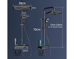 Zimoros Douchesysteem - Badkamer - Douchekop - Messing - Thermostatische Badkraan - Digitaal Display - Warm & Koude Douches - Zwart - 3 in 1