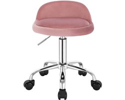 Zimoros Luxe werkkruk - Op wielen - Roze - Zadelkruk - Kapperskruk - Tabouret draaikruk - Zonder rugleuning - Velvet