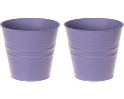 Zinken emmertje/bloempotje - 2x - lila paars - D14 x H12 cm - Plantenpotjes