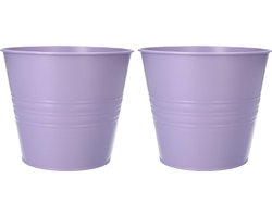 Zinken emmertje/bloempotje - 4x - lila paars - D16 x H13 cm - Plantenpotjes