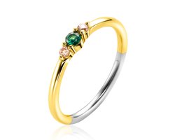 Zinzi Gold Plated Zilveren Ring met Groene en Champagne-kleurige Zirkonia's - ZIR2562