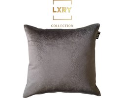 Zippi Design LXRY Collectie sierkussen Monaco 45x45cm kleur donker antraciet met bont print velvet stof