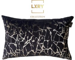 Zippi Design New York LXRY collectie - Velvet sierkussen zwart zilver diepe print - Luxe handgemaakt designkussen met eendenveren vulling - 40x60 cm