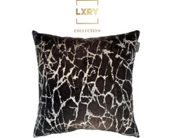 Zippi Design New York LXRY collectie - Velvet sierkussen zwart zilver met diepe print - Luxe handgemaakt designkussen met eendenveren vulling - 45x45 cm
