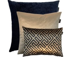 Zippi Design Velvet Sierkussen Set Gold & Black Geometric 35 Kleur Goud en Zwart