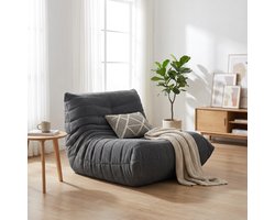 zipsofa 1-zits Fauteuil - Togo Vloerstoel – Ribfluweel – Donkergrijs – 80 × 100 × 72 cm – Ergonomisch & Montagevrij