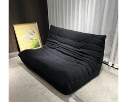 zipsofa –Togo-stijl 2-zits Luie Bank – Mode vrijetijdsbank, Vrij Te Combineren, Geen Montage Nodig, Ergonomisch Ontwerp, Tot 300 kg Belastbaar, 130 × 100 × 72 cm，zwart Ribfluweel
