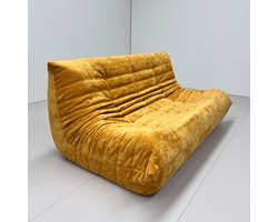zipsofa –Togo-stijl 3-zits Luie Bank – Mode vrijetijdsbank, Vrij Te Combineren, Geen Montage Nodig, Ergonomisch Ontwerp, Tot 350 kg Belastbaar, 160 × 100 × 72 cm，Chenille linnen in geel