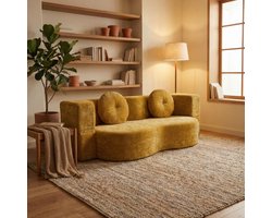 Zipsofa tweepersoons slaapbank - 3-in-1 opklapbaar logeerbed - met kussens en armleuningen - Ergonomisch - Hoogwaardig schuim - 100x200x32 cm - Gele chenillestof