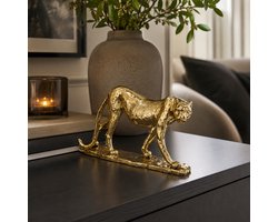 Zirkle Gouden Panter Beeld – Luxe Dierenbeeld Decoratie – Glanzend Goudkleurig Panterbeeld / Luipaard Beeldje – Modern Woonaccessoire voor Woonkamer, Dressoir, Kast, Hal, Kantoor & Etalage – Polyresin – 26x14x5 cm