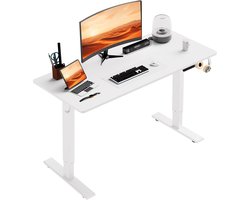 Zit-sta bureau 110 x 60 cm, Elektrisch in hoogte verstelbaar bureau, met geheugenfunctie en anti-botsingstechnologie, Stevig en Duurzaam, Stille Motor, Hoogte 70-117cm, Wit