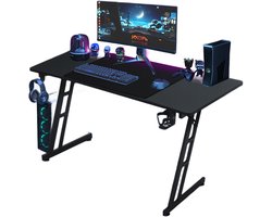 Zit Sta Bureau - 120 x 60 cm Game Bureau - Incl. Headsethouder, koolstofvezelcoating, bekerhouder - Zwart