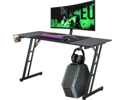 Zit Sta Bureau - 140 x 60 cm Game Bureau - Incl. Headsethouder, koolstofvezelcoating, bekerhouder - Zwart