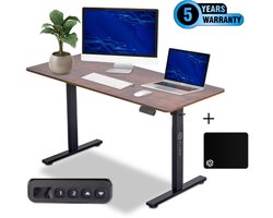 Zit Sta Bureau Elektrisch – 140x60cm – Incl. Geheugenstanden, Kabelgoot & Inclusief Muismat – Ergonomisch Verstelbaar – Rustiek Bruin