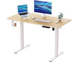 Zit-sta bureau elektrisch verstelbaar 120x60cm, Geheugenfunctie en anti-botsing, USB-A en TYPE C Poorten, Verstelbare Hoogte (Houtkleur)