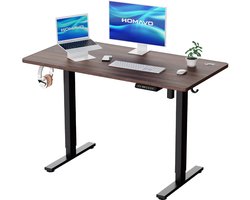Zit-sta bureau elektrisch verstelbaar 140x70cm, Geheugenfunctie en anti-botsing, USB-A en TYPE C Poorten, Verstelbare Hoogte (Walnootkleur)