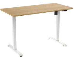 Zit-sta Bureau Elektrisch Verstelbaar 60x120 cm – Ergonomisch Sta Zit Bureau – Houten Tafelblad & Wit Frame – Elektrische Hoogteverstelling