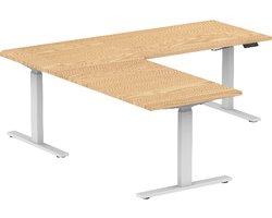 Zit sta bureau Elektrisch verstelbaar Hoekbureau | 180x160x70 cm | frame wit - blad licht eiken | Memory bediening