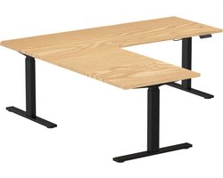 Zit sta bureau elektrisch verstelbaar hoekbureau | 180x160x70 cm | frame zwart - blad licht eiken | Memory bediening