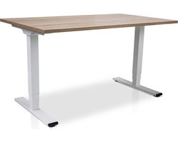 Zit-sta bureau elektrisch verstelbaar - MRC COMFORT NEN-EN 527 | 140 x 80 cm | frame wit - blad midden eiken