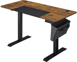 Zit-sta bureau In hoogte verstelbaar bureau - elektrisch Zit-sta - traploos verstelbaar - gesplitst blad - 4 hoogtevakken - stoffen tas, 140 x 60 x (72-120) cm, gemaakt van staal, vintage bruin-zwart