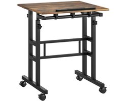 Zit-sta Bureau met Plank & 4 Wielen - Verrijdbaar Zit Sta Bureau - In Hoogte Verstelbaar 70,5-120 cm - Computerbureau - Computer Tafel - Bureautafel - Desk - Game Bureau - Rustiek Bruin