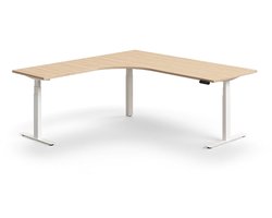 Zit-sta bureau QBUS, L-vormig, 2000 x 2000 mm, wit frame, eiken