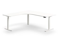 Zit-sta bureau QBUS, L-vormig, 2000 x 2000 mm, wit frame, wit