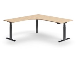 Zit-sta bureau QBUS, L-vormig, 2000 x 2000 mm, zwart frame, eiken