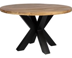 Zita Home eettafel 110cm rond massief hout met extra dik metalen frame kruispoot - blad 4.5cm dik