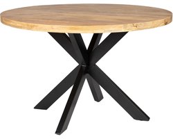 Zita Home - eettafel - 120cm rond - mango - met - zwart metalen onderstel- Dutch