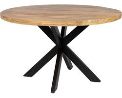 Zita Home - eettafel 130cm rond - mango - met zwart metalen onderstel - Dutch
