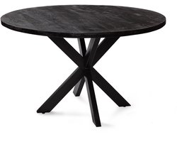 Zita Home - eettafel - 130cm rond - volledig zwart - met - zwart metalen onderstel- Dutch