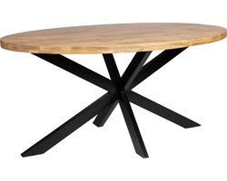 Zita Home ovale eettafel van 170cm lang in massief hout - met metaal zwart kruisframe - 90cm breed
