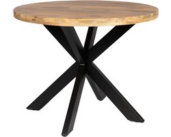 Zita Home - ronde eettafel - 90cm - massief hout - Marlissa - met metaal onderstel - kleur mango naturel - 90x90x77cm