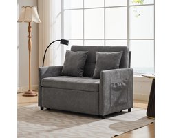 Zitbank - 109 x 72 x 83,5 cm - linnenlook bekleding - met USB-aansluiting - met houten poten - met metalen frame - met veer- en schuimvulling - Grijs