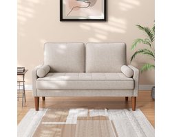 Zitbank 2-zits - Beige Linnen - Compacte Bank met Kussens en Armleuningen - Comfortabele Sofa voor Woonkamer, Kantoor of Appartement - 121x77x87 cm